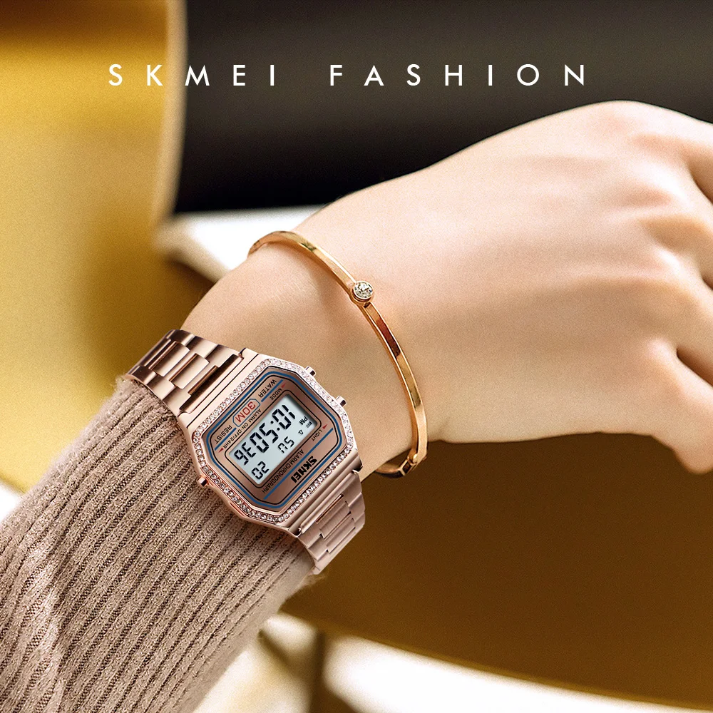 Luxury Lady Watch SKMEI New Women Watch Digital Wristwatch 30M Waterproof Ladies Watches Stainless Steel Clock Relogio Feminino