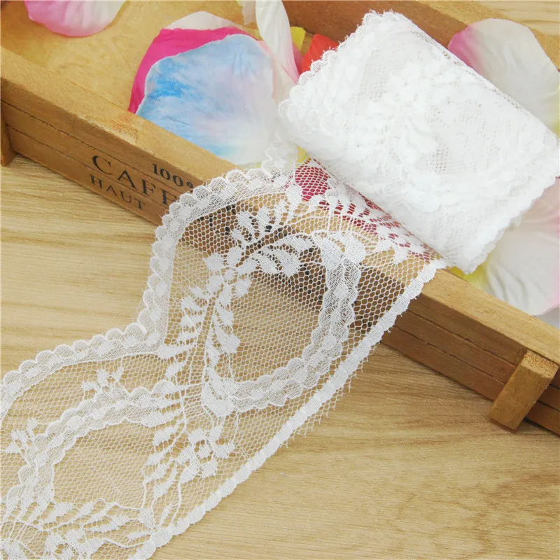 White Polyester Lace Trim Fabric, Sewing Accessories, Cloth, Wedding Dress Decoration Ribbon, Craft Supplies, 60mm, 200Y, L377