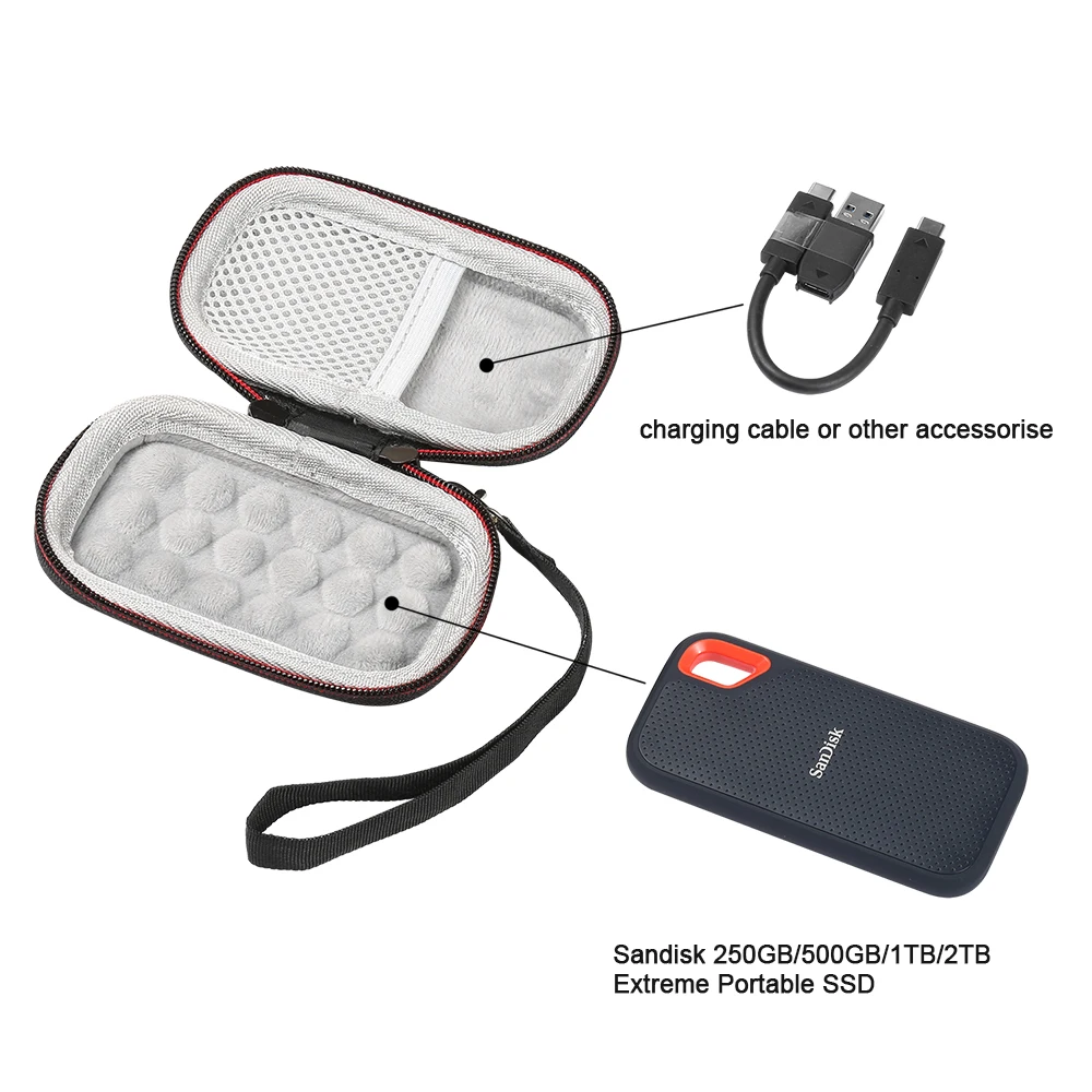 2019 Newest EVA Hard Portable Case for SanDisk 250GB/ 500GB/ 1TB/ 2TB Extreme Portable SSD SDSSDE60 Carrying Storage Cover Bag