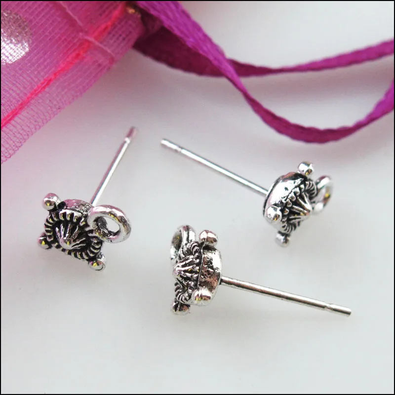 20Pcs Tibetan SilverCone Flower Earrings Studs With Loop Findings