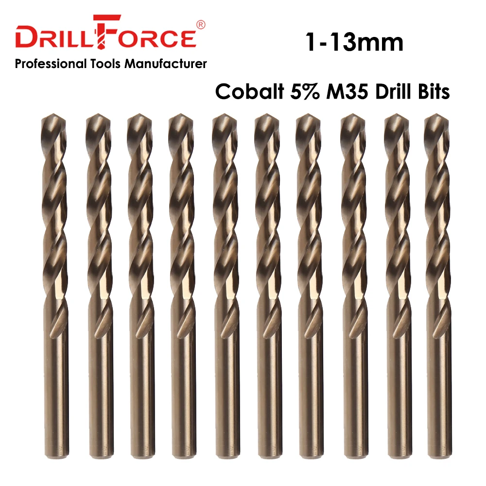 Zestaw wierteł kobaltowych Drillforce 1-13 mm M35 do stali nierdzewnej, miedzi, aluminium i stopu cynku Wiertła kręte HSSCo Elektronarzędzia