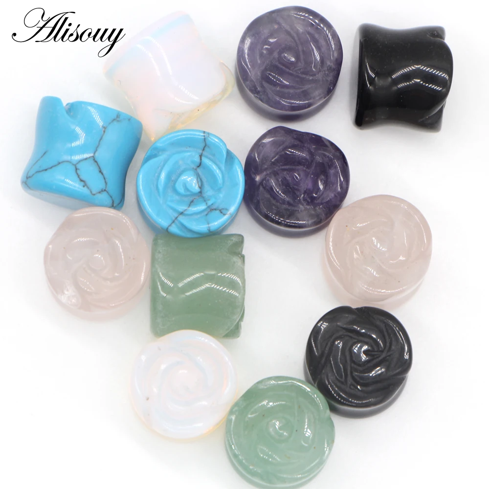 2PC Flower Stone Ear Plugs Gauges Earrings Women Men Ear Plug Flesh Tunnel Piercing Expander Ear Stretcher Body Piercing Jewelry