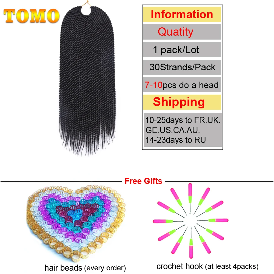 TOMO-Extensions Capillaires Synthétiques Tressées au Crochet Ombré, Cheveux Tressés au Crochet, 30 Calculés, Long Shot, Noir, Marron, Rouge