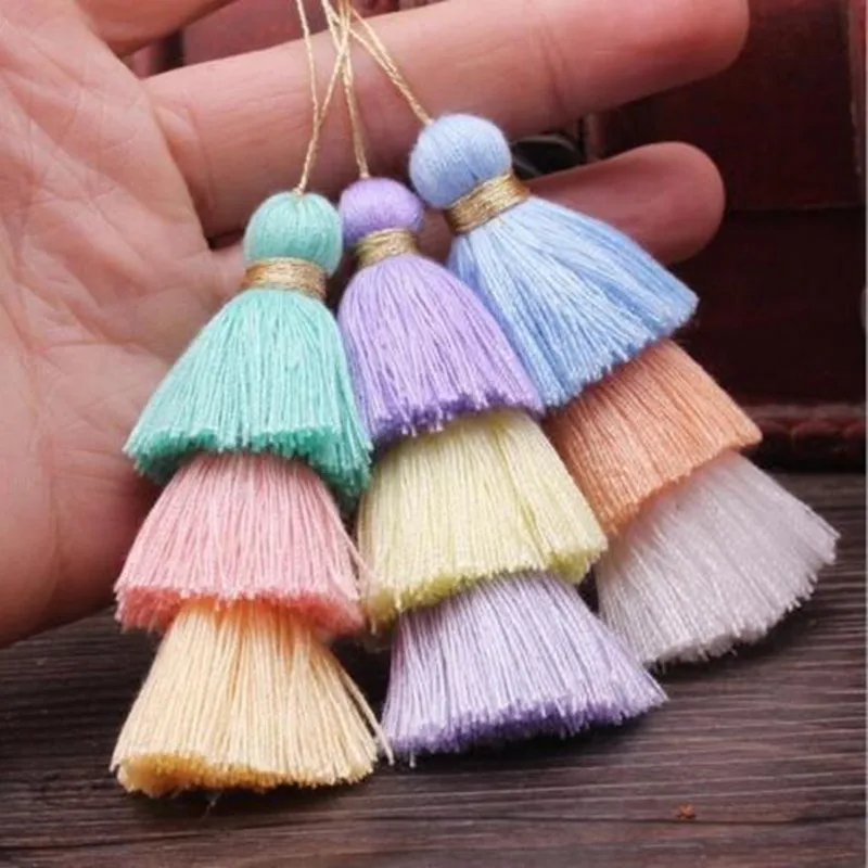 DIY  2pcs 3 layer cotton tassels jewelry accessories Earring Pendant Satin For DIY Jewelry Findings Making