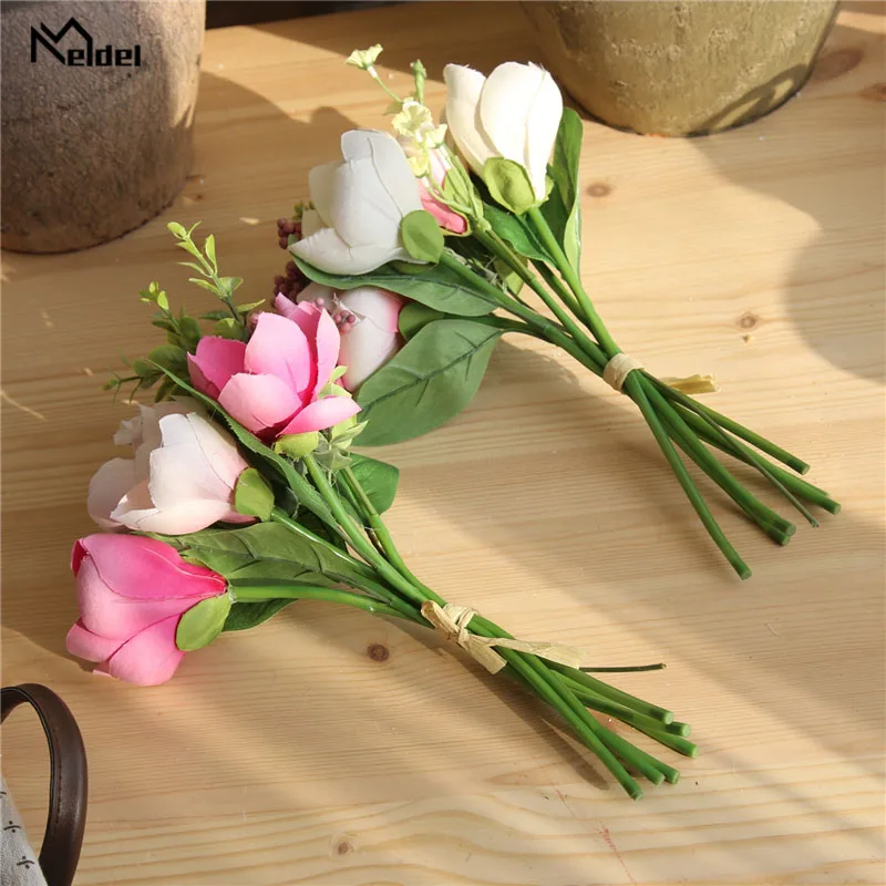 Meldel De Mariée Bouquet De Mariage Artificielle Soie Rose Pivoine 7 Têtes Fleur Rose de Demoiselle D'honneur Bouquet bricolage Partie De Bal De Mariage Fournitures