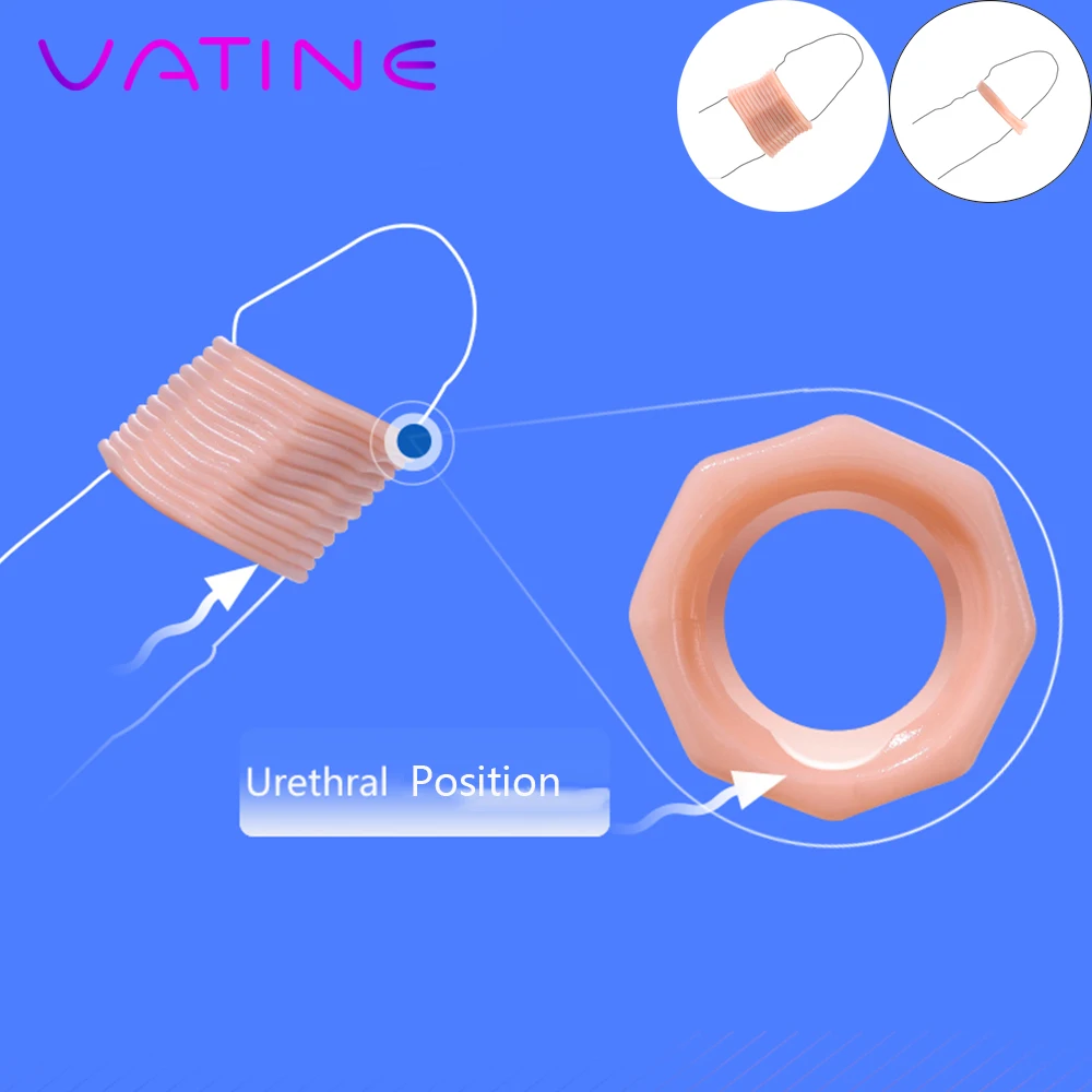 VATINE 2 piece/set Screw Shape Foreskin Correction Delay Ejaculation Penis Ring For Day and Night Use Soft TPE Cock Ring