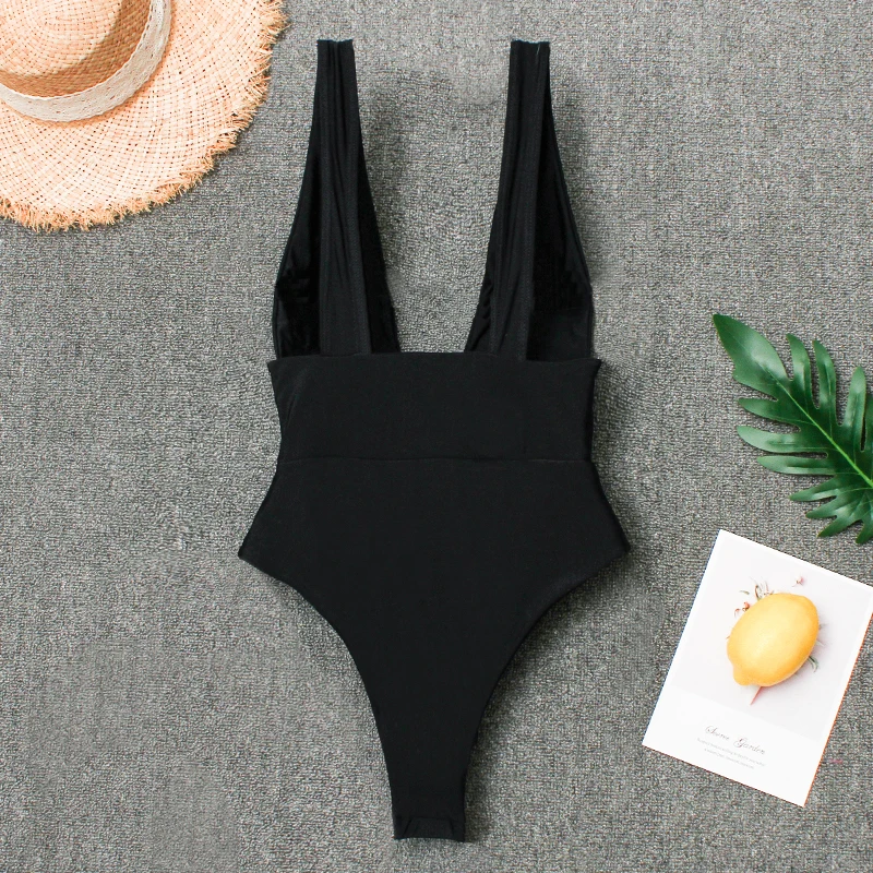 2019 Women Swimwear Sexy High Cut One Piece Swimsuit Backless Swim Suit Black White Thong Bathing Suit Female Monokini