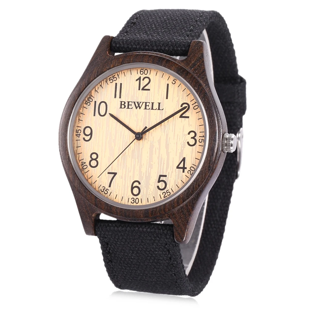 

BEWELL ZS - W888 Men Wood Case Quartz Watch Analog Canvas Band Numeral Scale Fashion Wristwatch