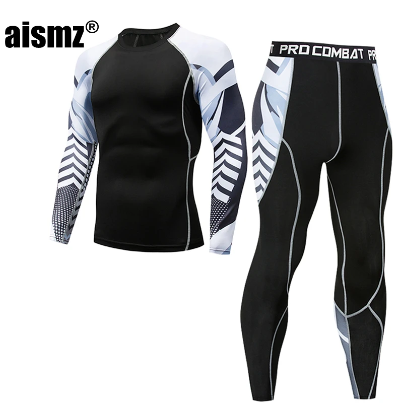 

Aismz Men Thermal Underwear Sets New arrive Print Compression Fleece Sweat Quick Drying Thermo Underwear Men Clothing Long Johns