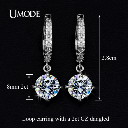 UMODE Loop with 8mm Round Top Grade CZ White Gold Color Hoop Earrings For Women Anti-allergic Jewelry Boucle D\'oreille UE0014