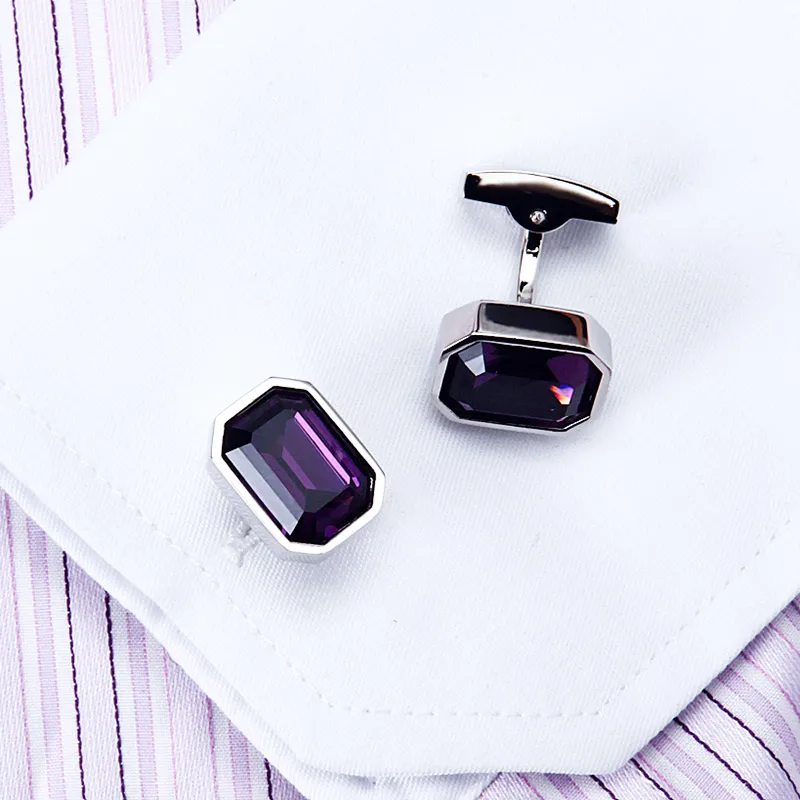 KFLK Jewelry shirt wedding cufflinks for mens Brand Purple Crystal Cuff link Wholesale fashion Button High Quality guests