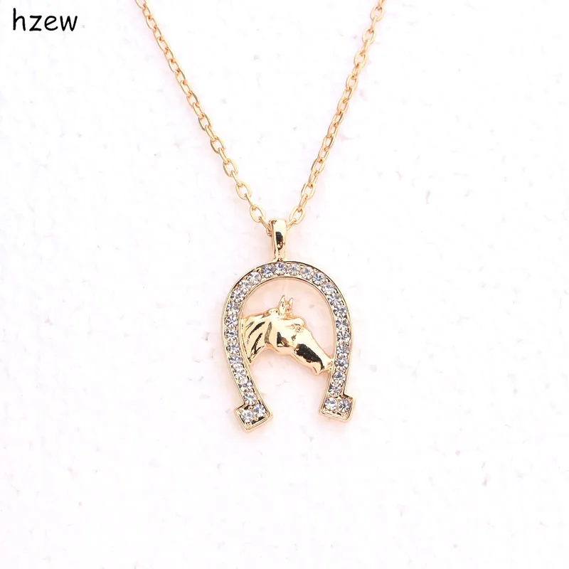 hzew fashion Horseshoe horse Crystal Horse Necklace Cute Brand pendant Necklace Gift Necklaces