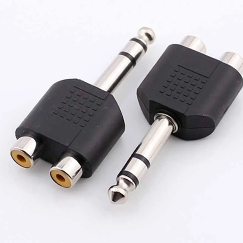 ใหม่ 1/4 "6.35 มม.โมโน 2RCA หญิงสายเคเบิลอะแดปเตอร์อะแดปเตอร์ Converter ใหม่
