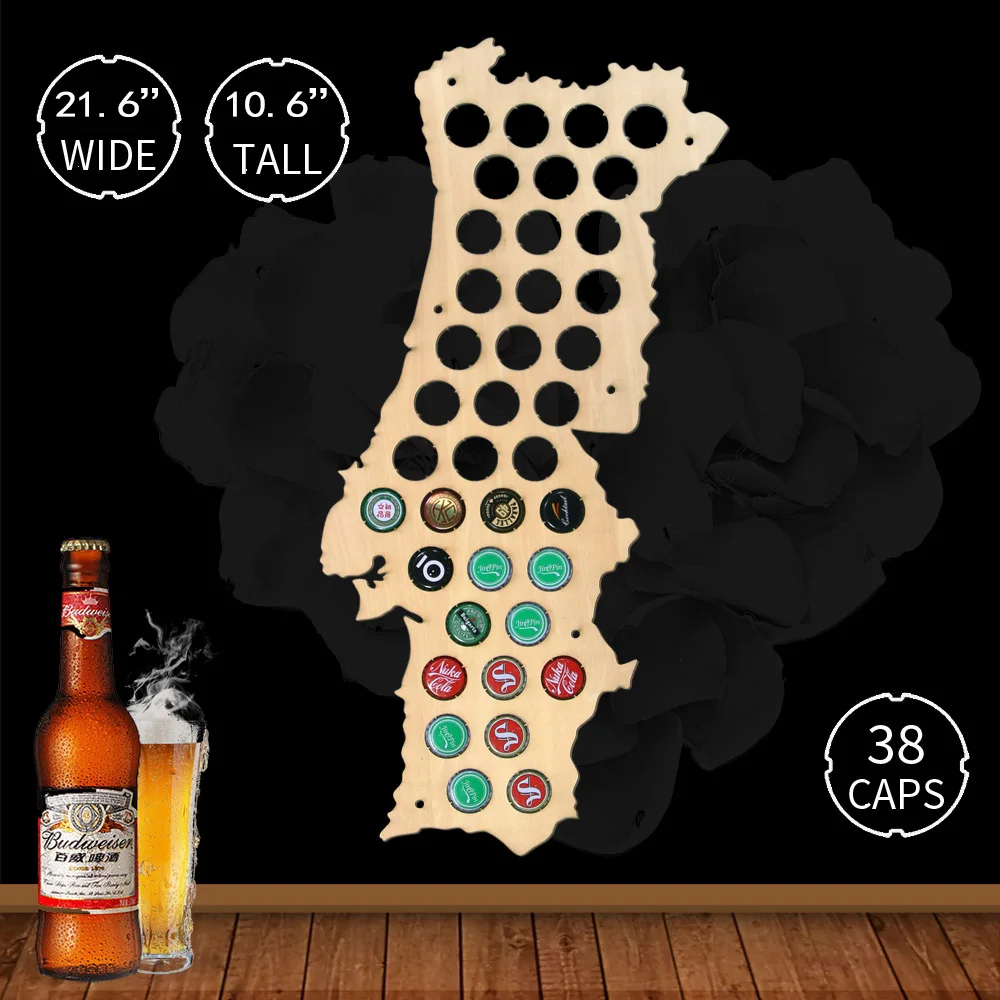 Wooden Craft Maps Of Portugal Beer Caps Maps Wall Mounted Decorative Map Home Bar Beer Drinkers Home Decoration Accessories