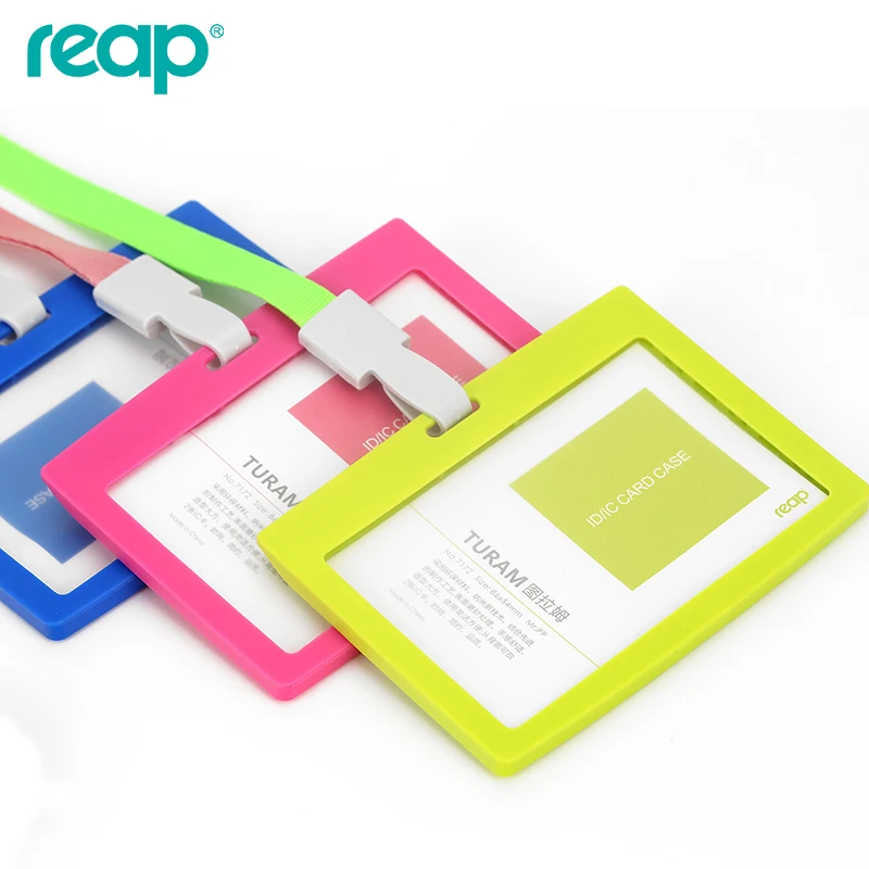 Candy Color Plastic Id Card Case Business Holder Employee Badge With Lanyards For School Hospital (Standard Size)