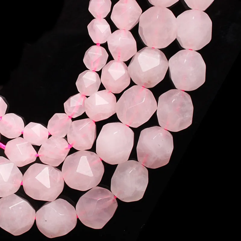 

6-12mm Natural Faceted Pink Rose Quartzs Beads For Jewelry Making Beads Bracelets For Women 15'' Needlework DIY Beads Bracelets