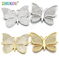 33*30mm Brass Cubic Zirconia Two Loops Butterfly Connectors Diy Jewelry Findings Making, Hole: 1mm, Model: VS113