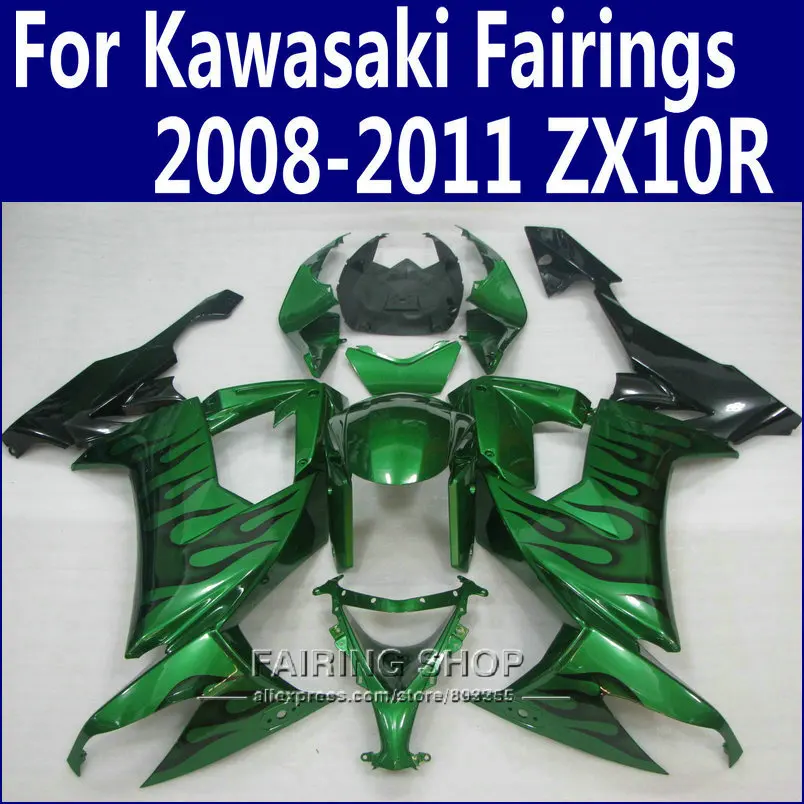 100%New Fairings For Kawasaki Ninja zx10r 2008 2009 2010 2011 08 09 10 11 Metallic Green Fairing kit +EMS free n07