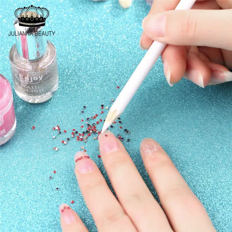 20Pcs/Lot White Wooden Nail Polish Rhinestones Picker Pencil Nail Art Jewel Setter Pen Portable Pick Up Gems Crystal Tool 17.5cm