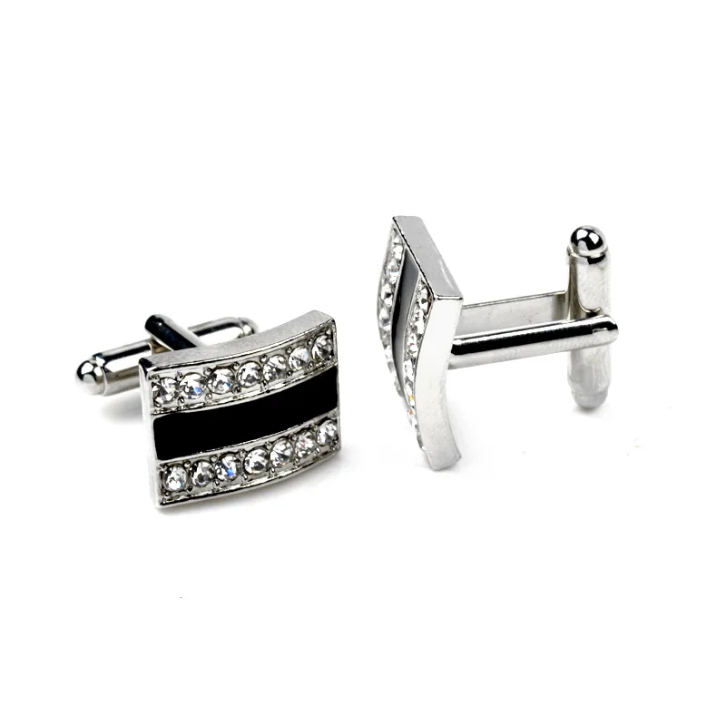 High Quality Luxury Charm Rhinestone Cufflinks Fashion Simple Black Enamel Jewelry Classic Men\'s Shirt Business Cuff Link Button