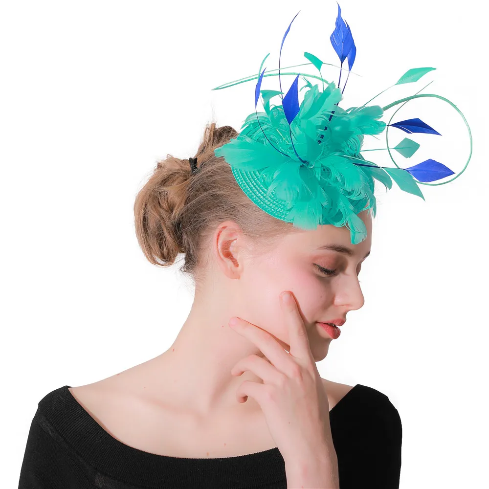 

Elegant Women Ladies Feather Wedding Hats Party Fascinators Headbands For Kenducky Derby Church Hair Accessories New Fashion