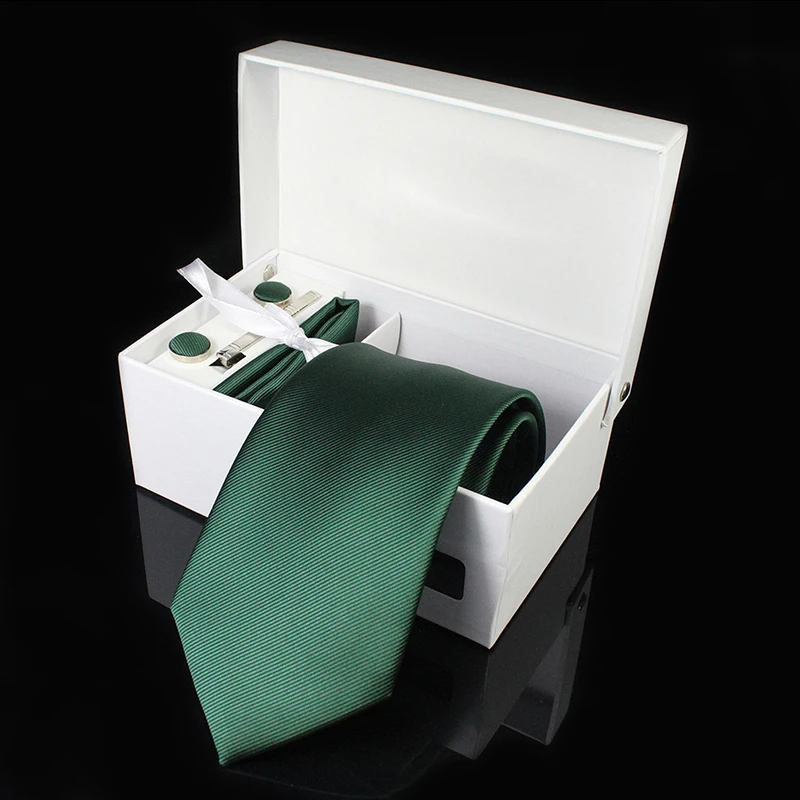 Mens Tie ผ้าไหม 8cm เนคไทผ้าเช็ดหน้า Cufflinks ชุดของขวัญสีแดงสีเหลือง TIES สำหรับผู้ชายธุรกิจแต่งงานของขวัญ PARTY