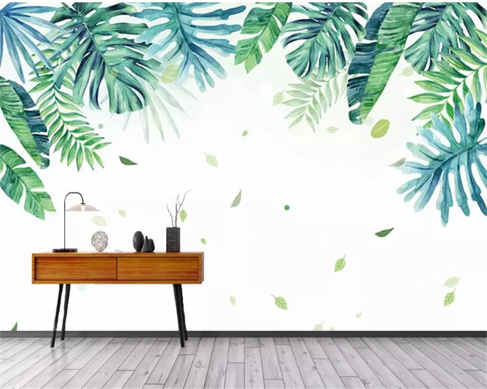 

beibehang Modern home background Custom wallpaper mural Nordic hand-painted HD banana leaf plant living room wall 3d wallpaper