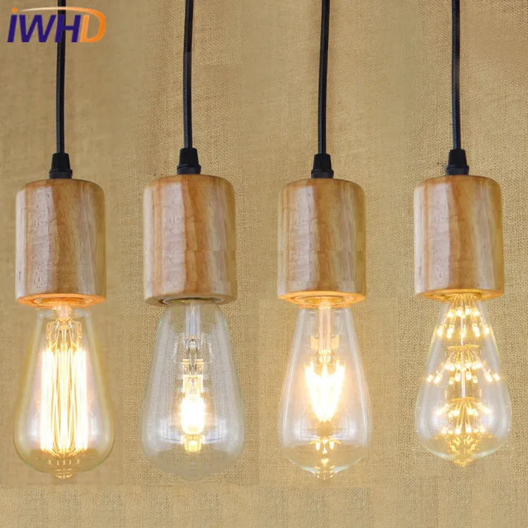 

IWHD Wood Vintage Lamp Lamparas LED Pendant Lights Style Loft Industrial Vintage Lighting Pendant Lamp Bedroom Iluminacion