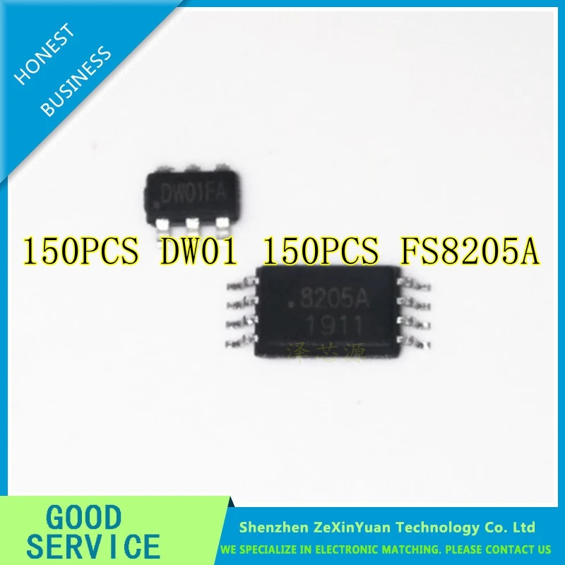 300pcs/lot New ( 150pcs DW01+150pcs FS8205A) DW01+ 8205A Lithium battery protection chip DW01A DW01B 8205