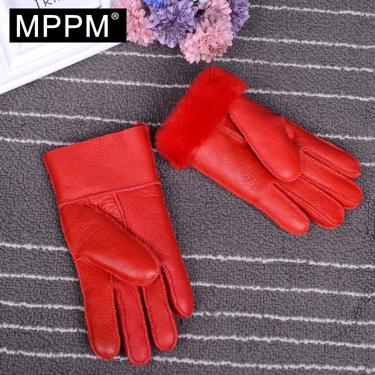 MPPM Genuine Leather Gloves Parent Child gloves Winter  Wool Fur Gloves Mittens Natural Sheepskin Gloves for girl and boy