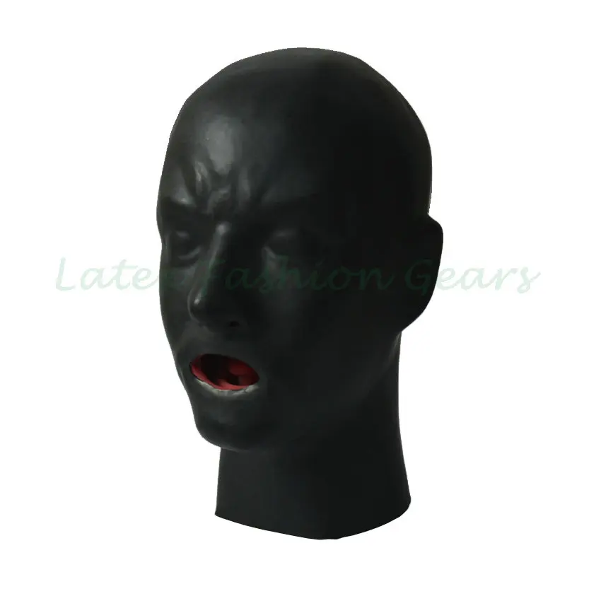 Top Quality 3D Latex Human Mask Hood Closed or Open Eyes Fetish with Red Mouth Sheath Tongue Short or Long Nose Tube