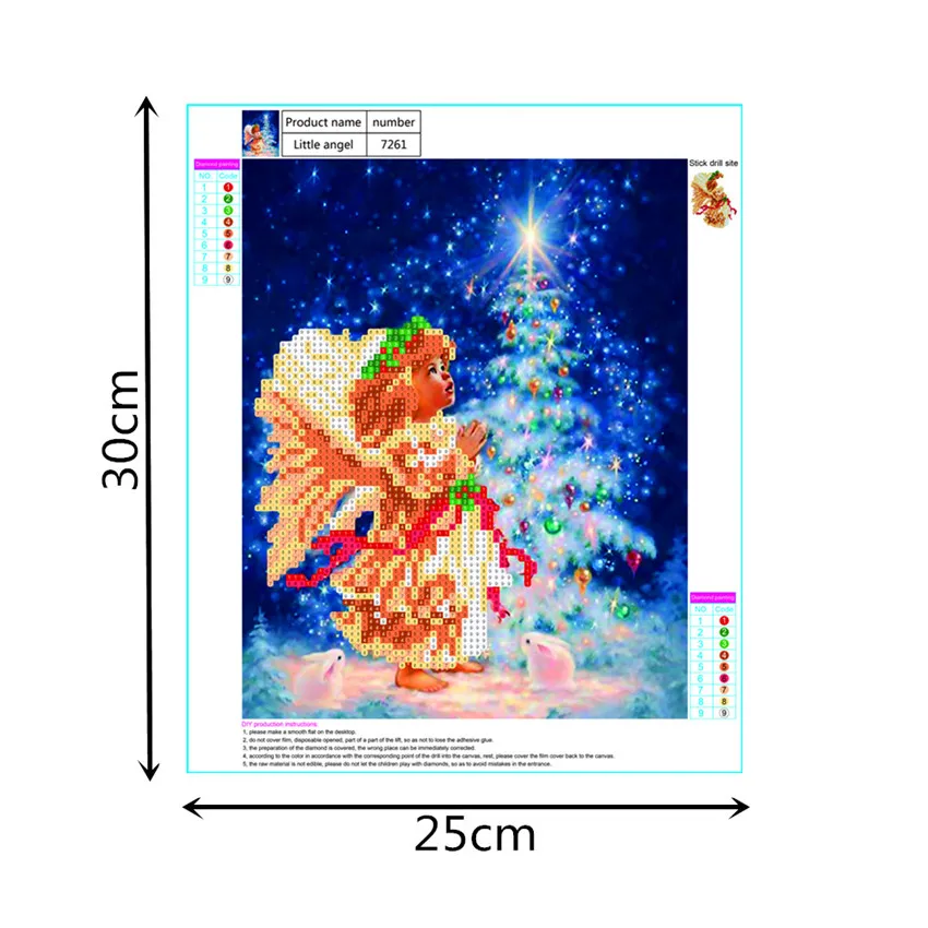 Needlework Diamond Painting 5D DIY Cross Stitch Little Angel 7261 Christmas Partial 25x30 Canvas Paper Bag Round