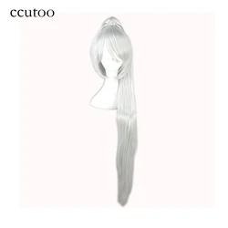 ccutoo Silver White / Black /Blonde Long Straight High Temperature Fiber Synthetic Hair Cosplay Wigs Peluca With Chip Ponytail