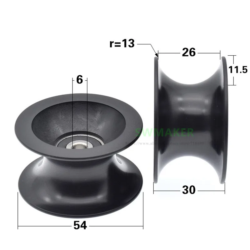 

10pcs 6*54*30mm groove U roller, plastic 420 stainless steel bearing, pulley plastic guide wheel