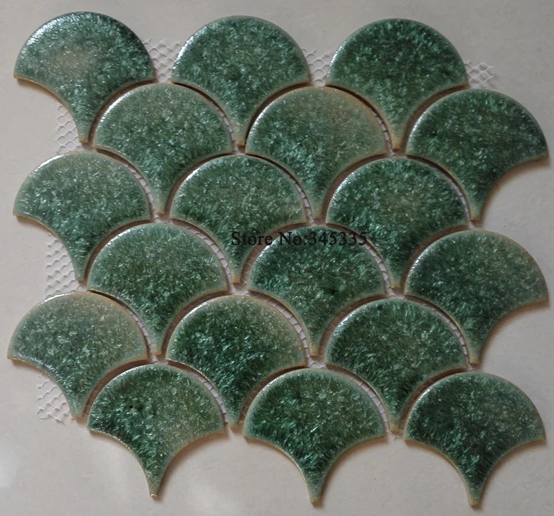 New fish scale green ceramic mosaic tile kitchen backsplash bathroom wallpaper background wall tiles fan shower porcelain indoor