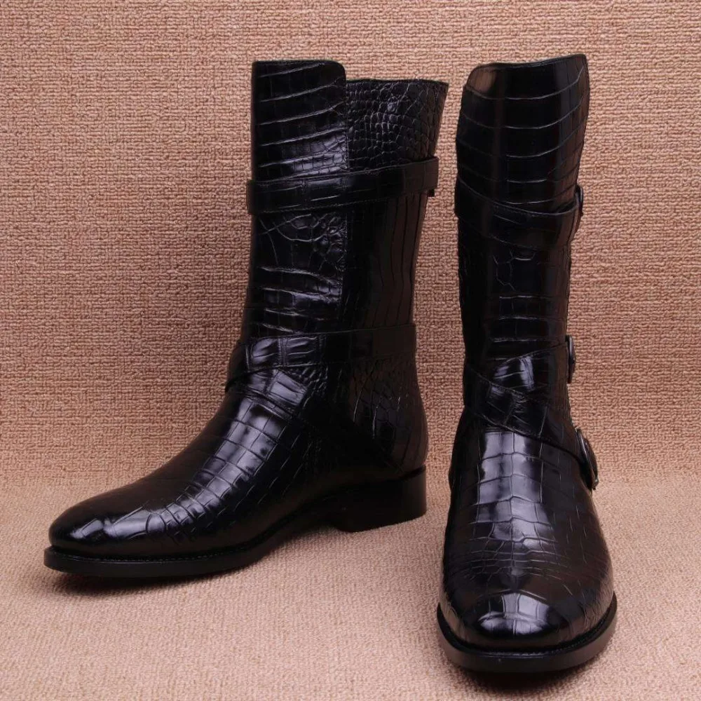 Newly Genuine real crocodile belly skin men high boots fashion shoe top quality crocodile skin men shoe real skin shoe base