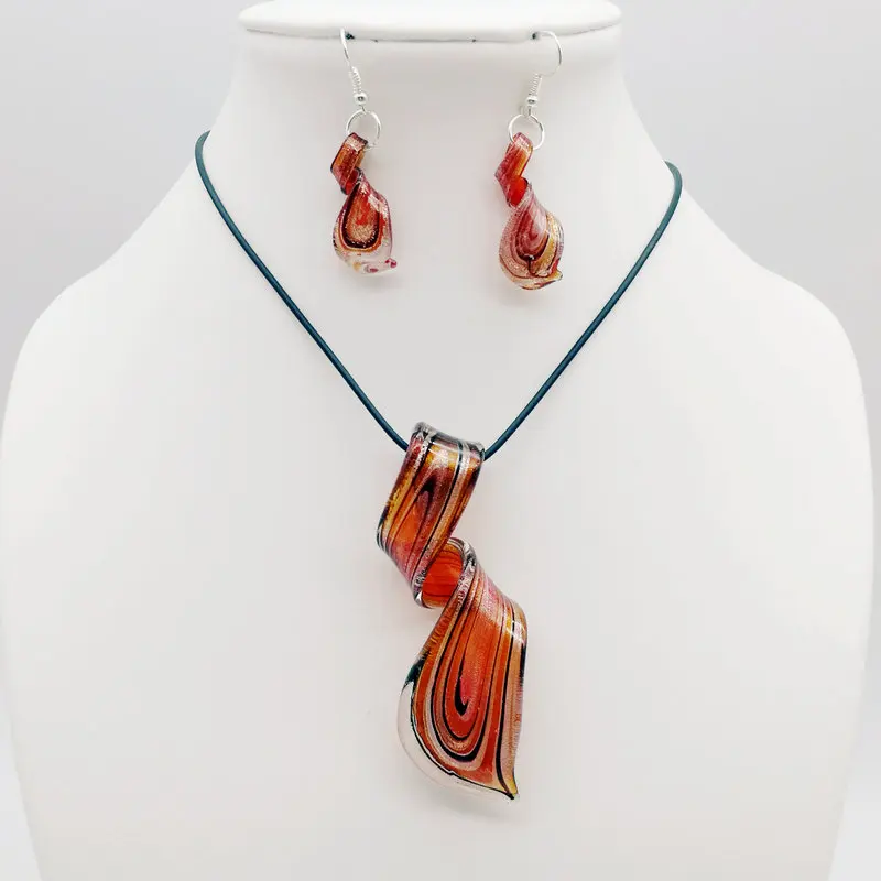 

Wholesale 10 Sets Red Twisted Lampwork Murano Glass Pendant Necklace Earrings Fashion Jewelry