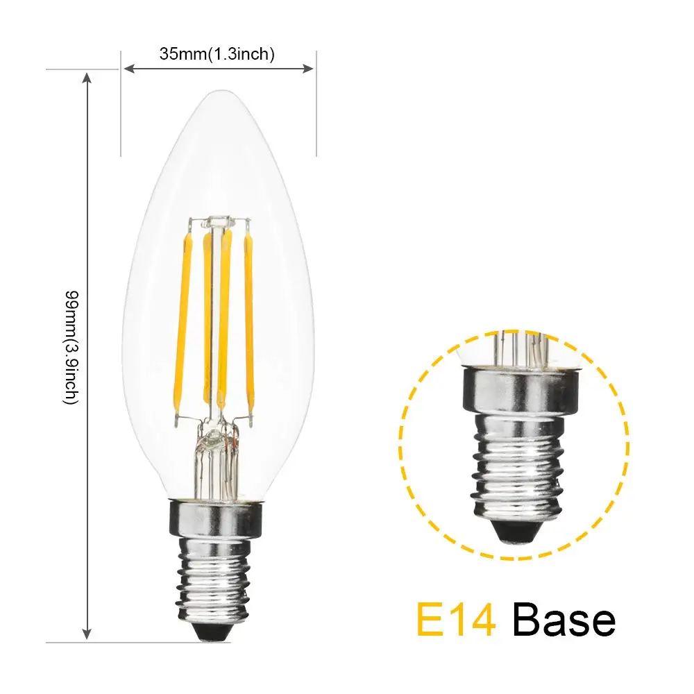 6pc/Lot LED Candle Bulb E14 Warm/Cold White Edison Retro Filament Lamp 2W/4W/6W C35 Chandelier Light AC220-240V 360 Degree