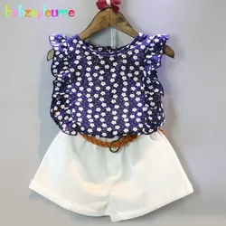 Ensemble de vêtements d'été pour bébés filles, survêtement pour enfants, short en fibre de verre à fleurs, tenue pour bébés trempée, 0-7 ans, BC1249, 2 pièces