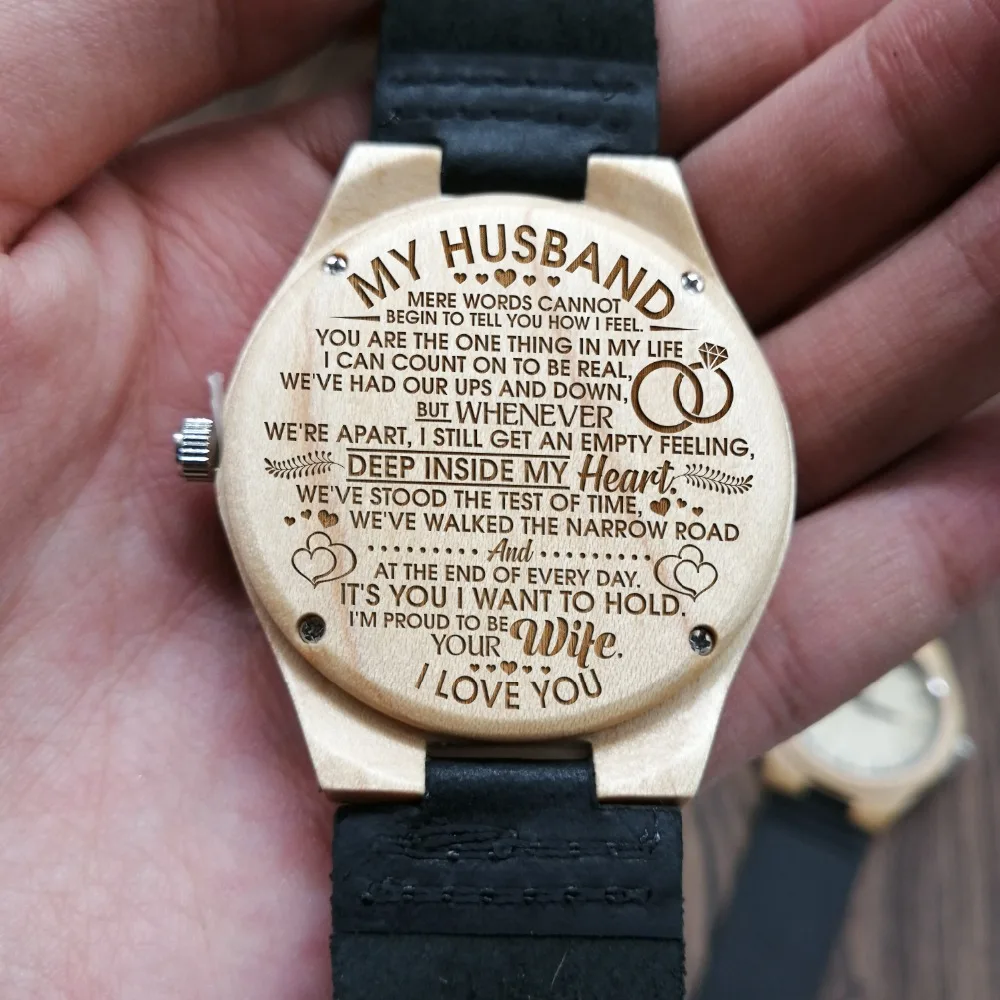 

To My Husband-Mere Words Cannot Begin To Tell You How I Feel Engraved Wooden Watch Personalized Wooden Watch Gift for Men