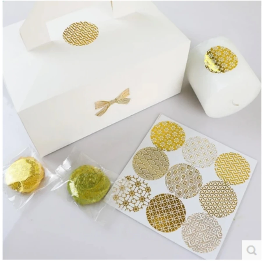 90Pcs Golden Geometry Circle Handmade Cake Packaging Sealing Label Kraft Sticker Baking DIY Work Gift Box Round Stickers