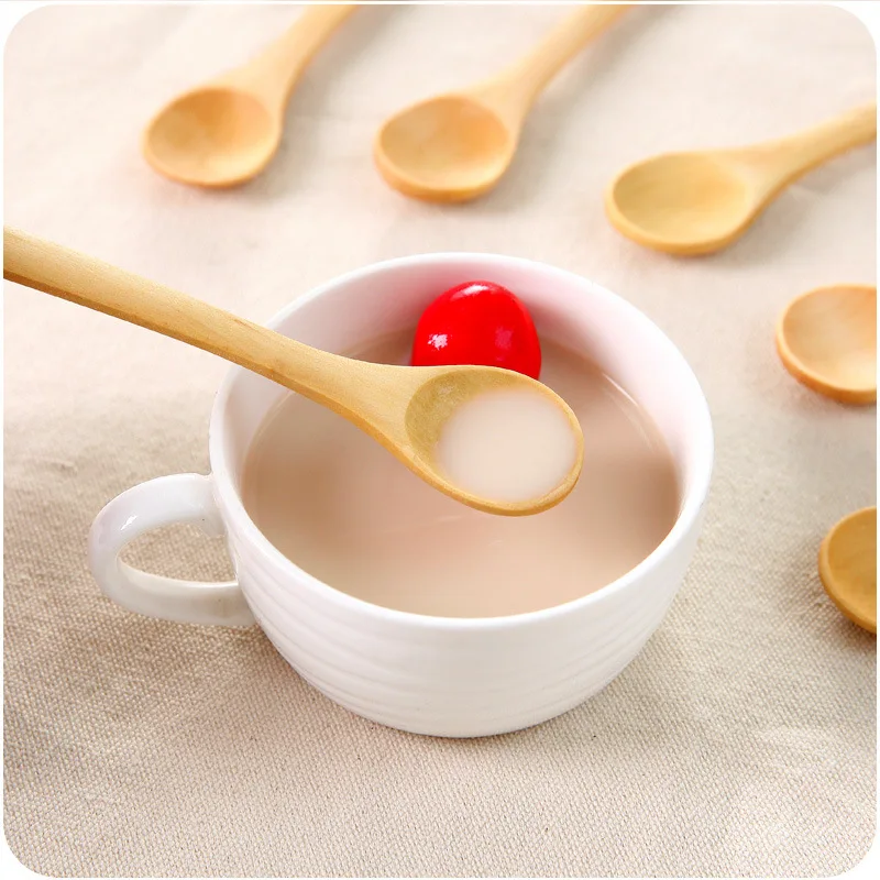 500pcs/lot 13x3cm Japanese Style Wood Spoons Tablespoon Seasoning Spoon Pudding Honey Coffee Spoon Tableware Home Kitchen Tools