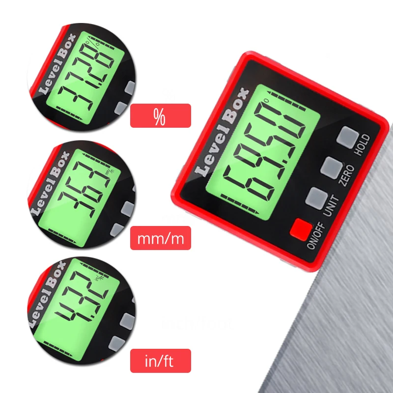 Mini Digital Inclinometer Aluminum Protractor Magnetic Base Electronic Level Box With Backlight Measuring Instruments