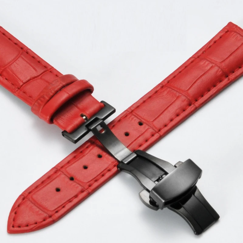 Genuine Leather Watchbands 12 14 16 17 18 19 20 mm Universal Watch Steel Butterfly clasp Buckle Strap Wrist Belt Bracelet + Tool