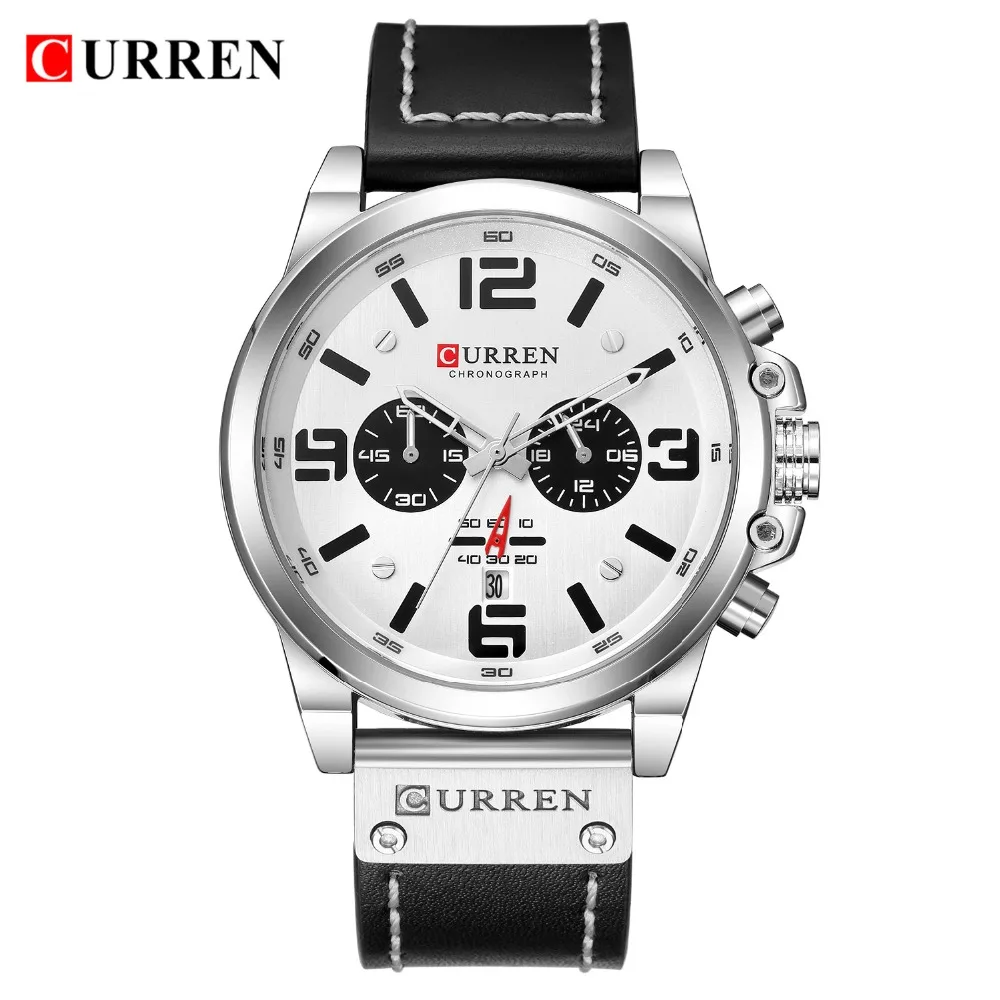 Mode Klassische Schwarz Weiß Chronograph Uhr Männer CURREN männer Uhren Casual Quarz Armbanduhr Männliche Uhr Reloj Hombre