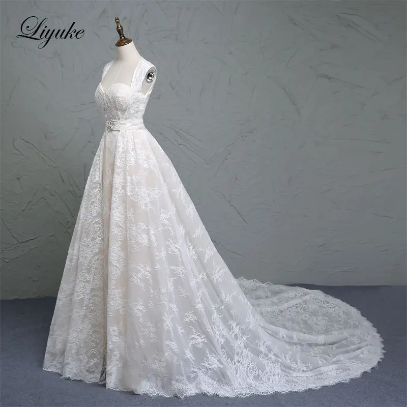 Luxurious Lace Sweetheart 2 in 1Mermaid Wedding Dress Sleeveless Marvelous Detachable Skirt Court Train