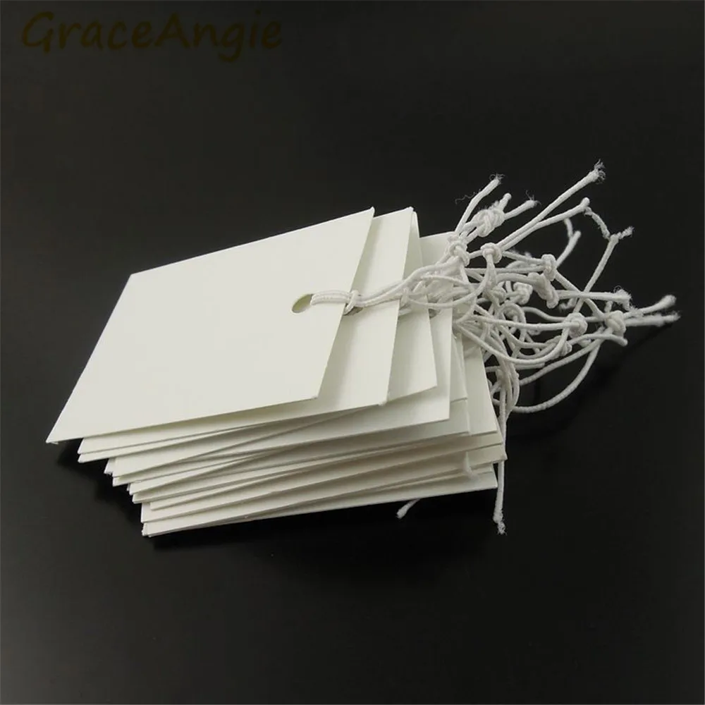 38*30mm Wholesale White Paper Jewelry Label Price Tags Elastic String Blank Tags Display Cards Accessory 1000pcs