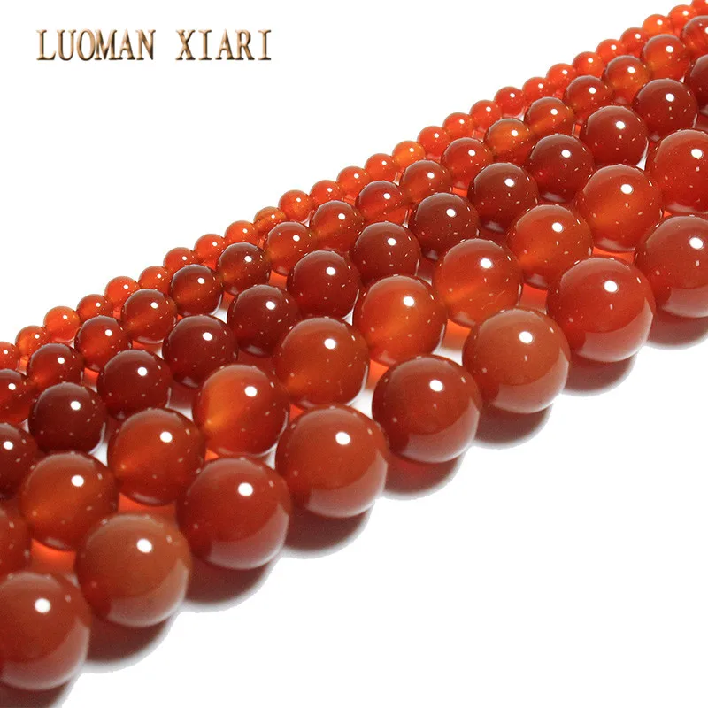 Natural  Round AAA+ Red Agate Stone Beads For Jewelry Making DIY Bracelet Necklace Material 4/ 6/8/10/12mm Strand 15''