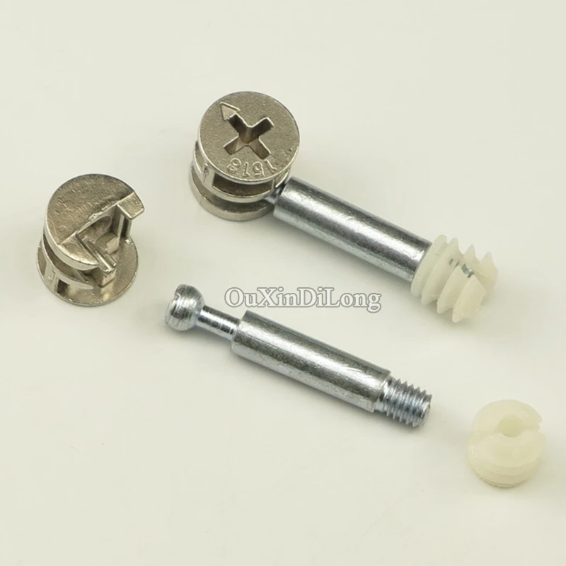 100Sets 3 in 1 Furniture Connecting Fittings 40mm Rod Cam Connector Screws Eccentric Wheel with Dowel and Pre-inserted Nut