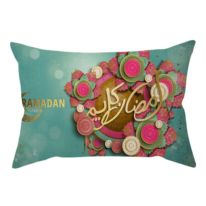 Islamic Eid Mubarak Mandala Lantern Cotton Linen Cushion Cover Luxury Muslim Ramadan Kareem Decoration Pillow Cover 30X50cm